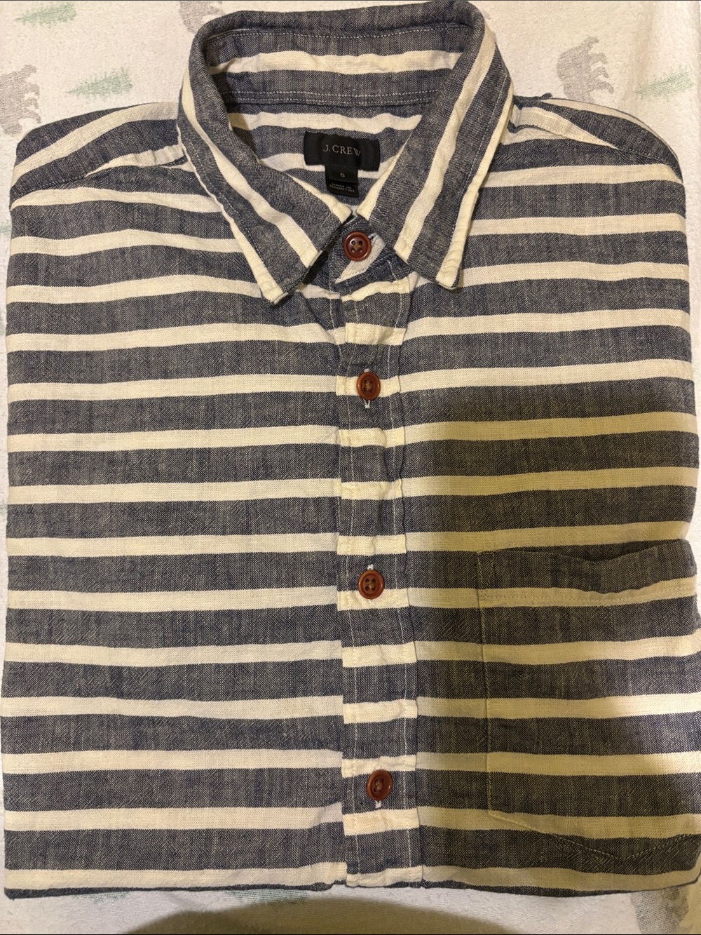 J. Crew Navy and White Striped Linen-Blend Button Down Shirt
